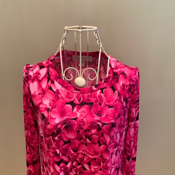 MICHAEL KORS Pink Floral Mini Dress W/Long Sleeves - Picture 6 of 8